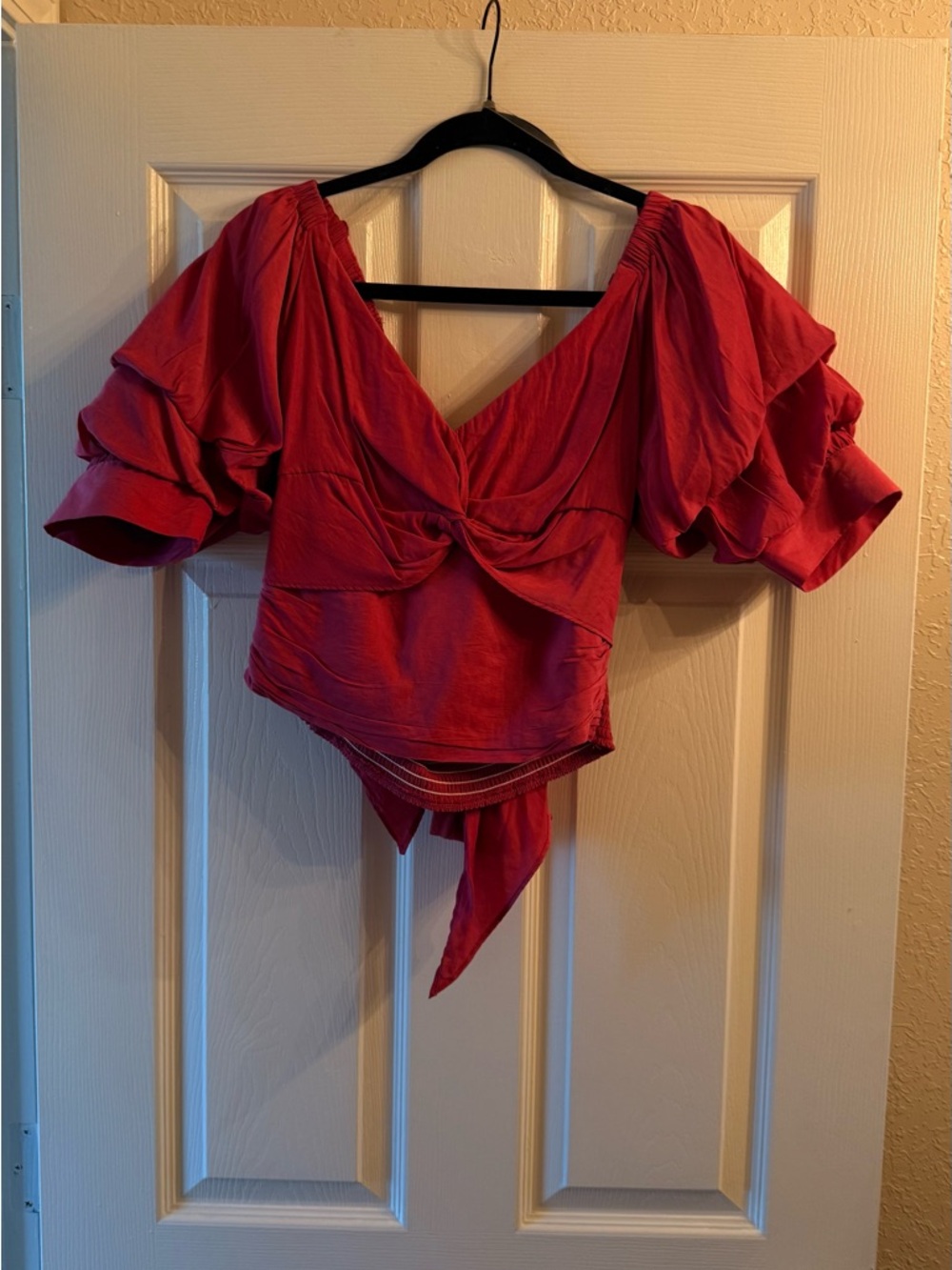 DO+BE Pink Tie-Front Puff Sleeve Crop Top